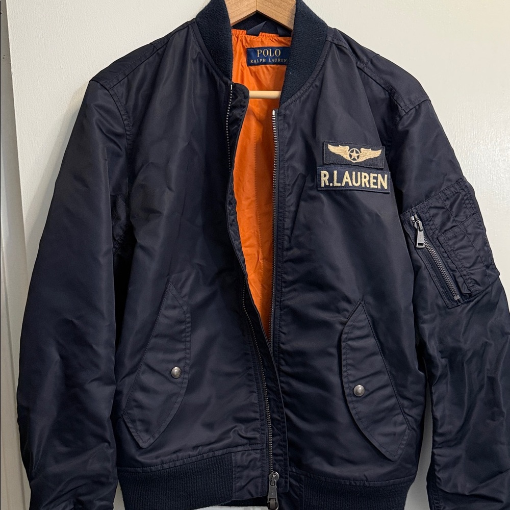 Polo by Ralph Lauren Navy Bomber Jacket with Orange Liner size small